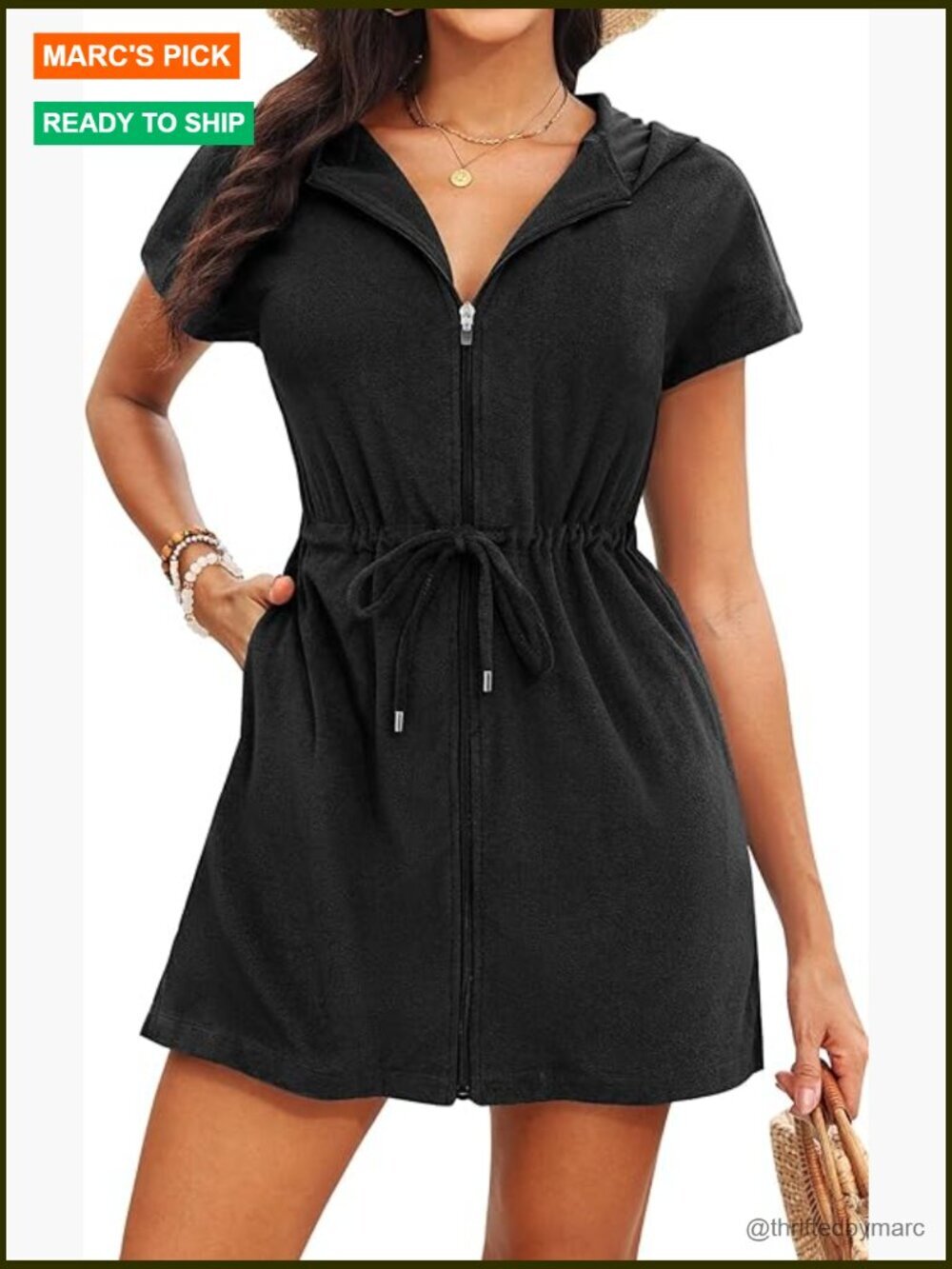 Terry Cloth Hooded Cover Up Full Zipper Swim Beach Cover Up with Pockets